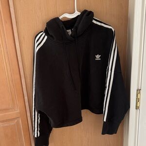 Adidas Charcoal Cropped Hoodie with White Logo